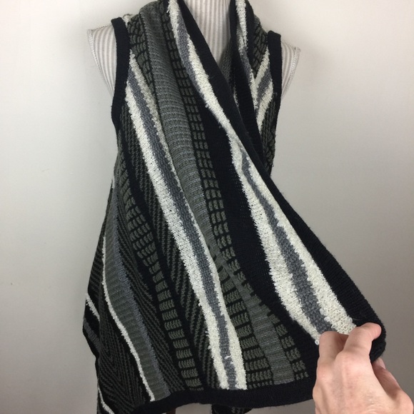 A.N.A Chunky Shawl Collar Sweater Striped Cardigan Vest MED - Picture 6 of 9